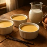 Dessert maison aux œufs et au lait, dont la recette présente les proportions et les étapes de cuisson en plusieurs paliers.