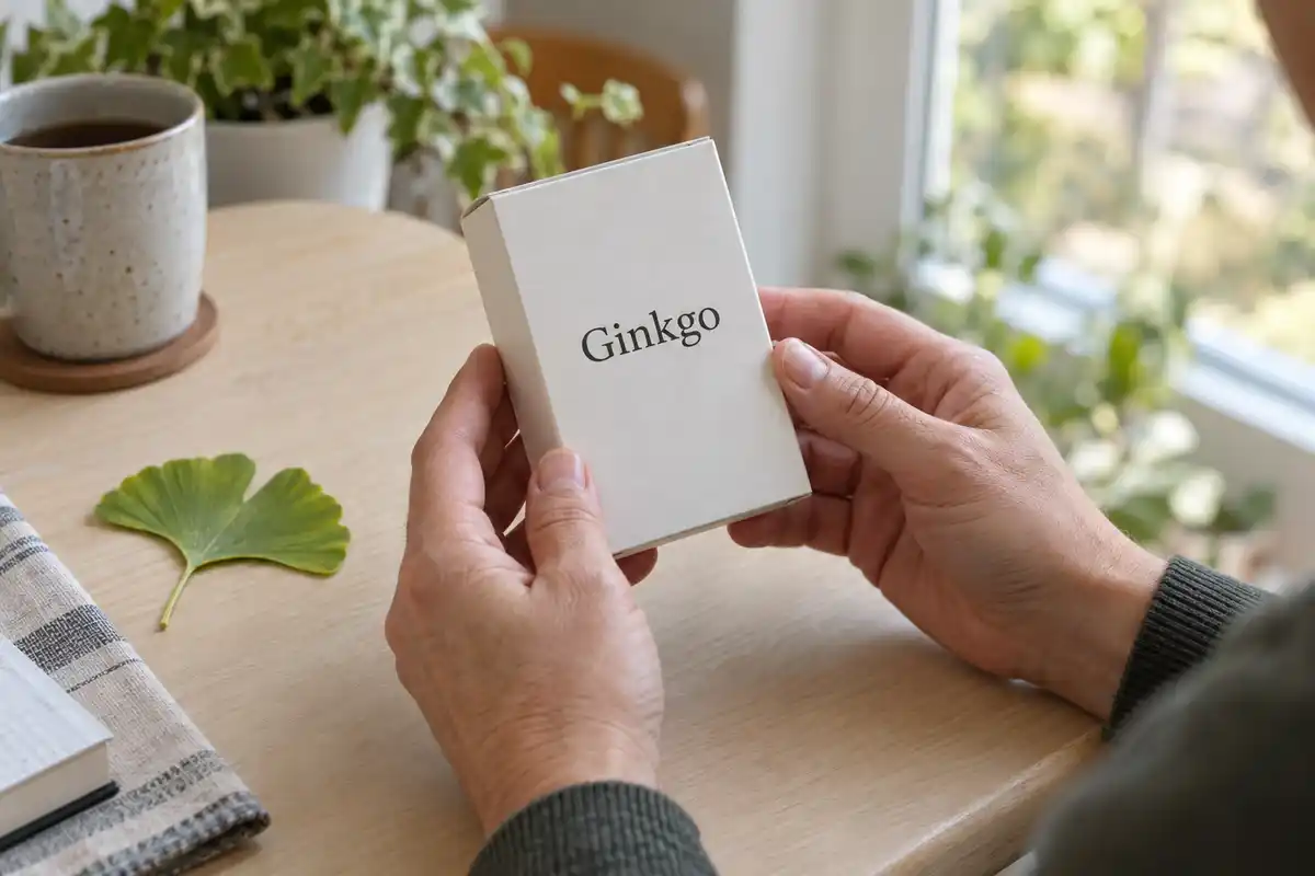 Lire l’étiquette d’un produit au ginkgo permet d’examiner son extrait et sa quantité par dose avant utilisation.